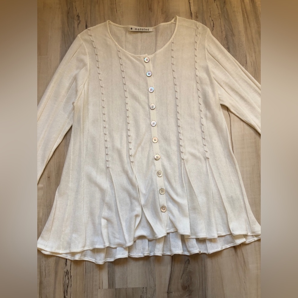 Mansted Cardigan M Ivory Cotton Button Front Lagenlook Cottagecore Danish Knit - Picture 3 of 16